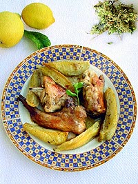 Rabbit cooked in Lemon Juice with Thyme or Oregano