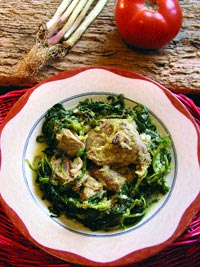 Lamb or kid with stamnagkathi or chicory, with egg-lemon sauce